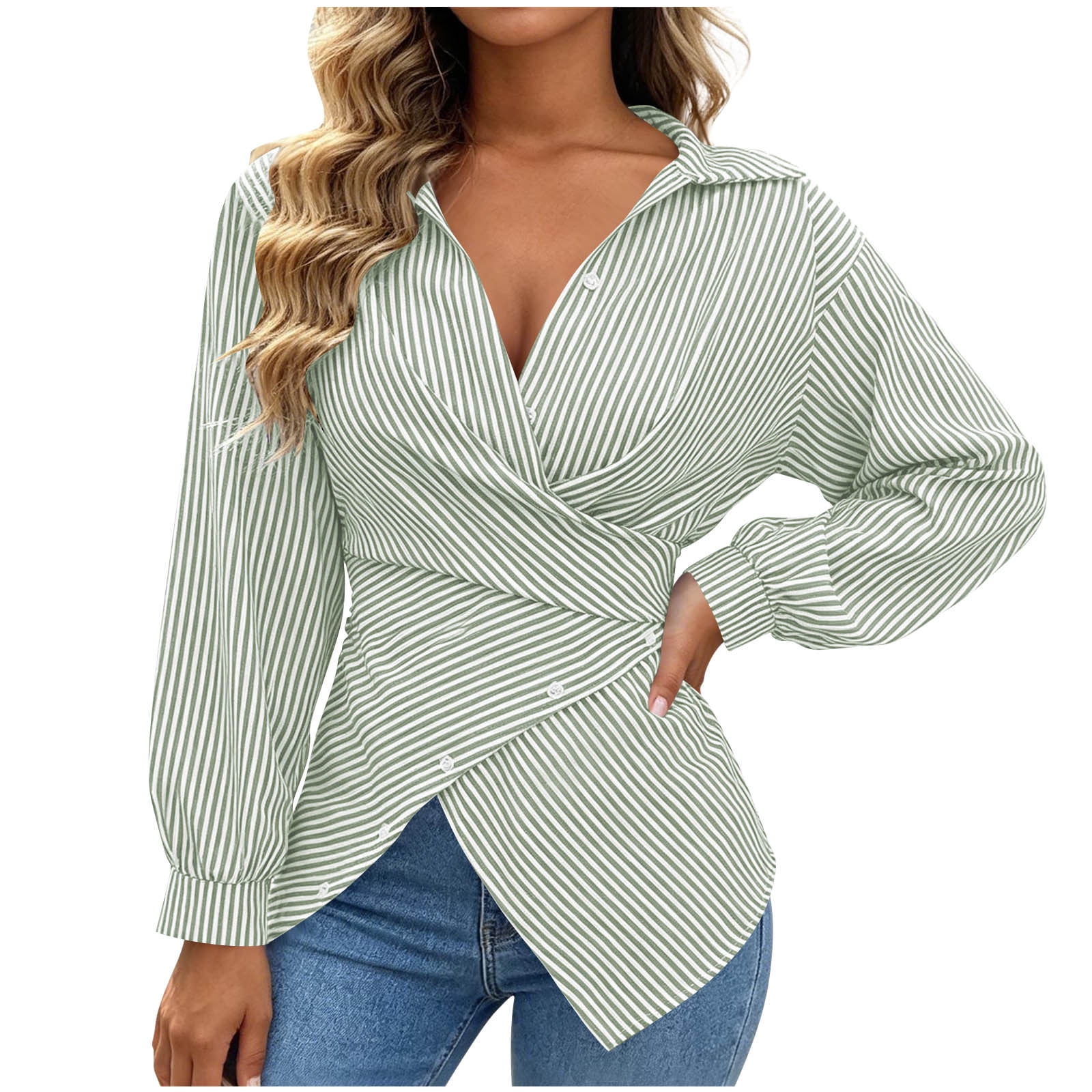 YUGYXL-Stripes-Cross-V-Neck-