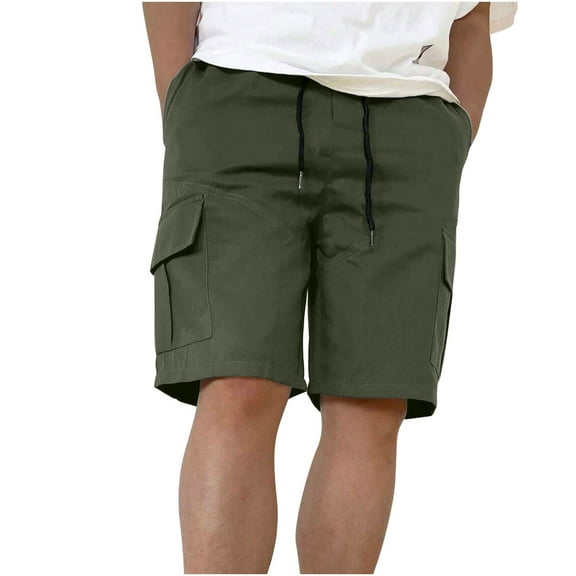 YUGYXL Summer Cargo Shorts for Men 2025 Drawstring Hiking Shorts with Multi Pockets Utility Camping Shorts Army Green S