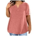 thumbnail image 1 of YUGYXL Summer Short Sleeve T Shirts for Women Casual Solid V-Neck Tops Loose Fit Plus Size Basic Blouses Trendy Office Professional Tunic Tops, 1 of 5