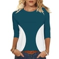 thumbnail image 1 of YUGYXL Summer Tops for Women Trendy 3/4 Sleeve Crew Neck Shirt Casual Color Block Blouse Tee Cotton Crewneck Pullover Light Blue M, 1 of 9