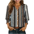 thumbnail image 1 of YUGYXL Summer Tops for Women Trendy Ruffle Cuffs 3/4 Sleeve Shirts Button Down V Neck Blouse Boho Floral Print T-Shirts Brown XXL, 1 of 5