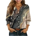 thumbnail image 1 of YUGYXL Summer Tops for Women Trendy Ruffle Cuffs 3/4 Sleeve Shirts Button Down V Neck Blouse Boho Floral Print T-Shirts Khaki L, 1 of 5
