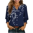 thumbnail image 1 of YUGYXL Summer Tops for Women Trendy Ruffle Cuffs 3/4 Sleeve Shirts Button Down V Neck Blouse Boho Floral Print T-Shirts Navy S, 1 of 5
