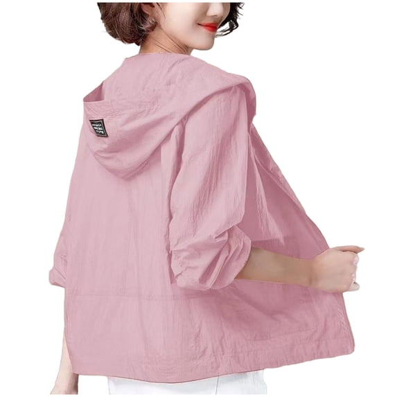 YUGYXL Sun Shirts for Women Lightweight Athletic Jacket UPF 50+ Sun Protection Hoodie Jackets Full Zip Hiking Outdoor Pockets Pink S
