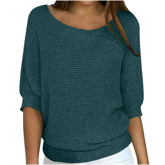 YUGYXL Sweaters for Women Casual Crew Neck Loose Fit Short Sleeve Cable Knit Sweater Trendy Spring Fashion Tops Blue XXXXL