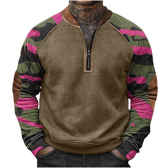 YUGYXL Sweatshirt for Men Stylish Spring 1/4 Zip Pullover Graphic Mens Camo Sweatshirt Sweatshirts A Camouflage S