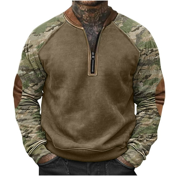 YUGYXL Sweatshirt for Men Stylish Spring 1/4 Zip Pullover Graphic Mens Camo Sweatshirt Sweatshirts C Camouflage M
