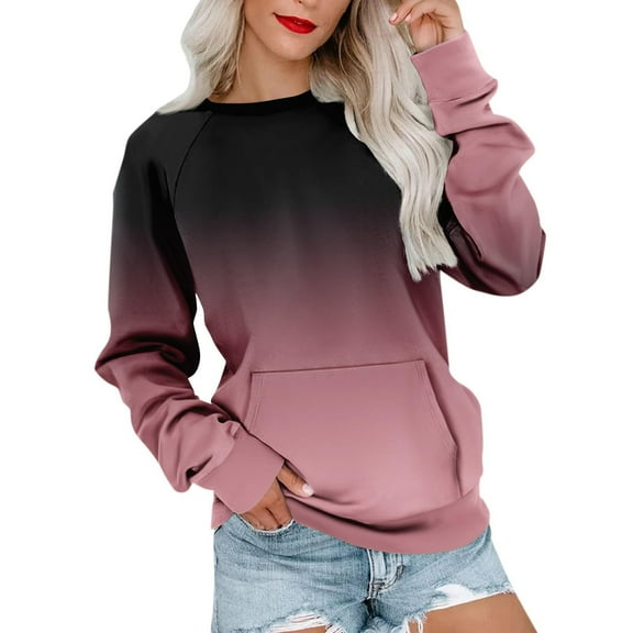 YUGYXL Sweatshirt for Women Crewneck Trendy Long Sleeve Shirts with Pocket Fall Fashion Casual Cute Pullover Clothes Pink L