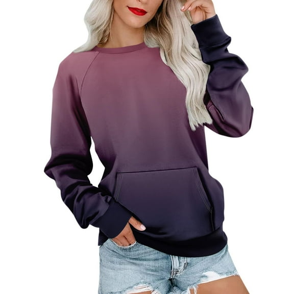 YUGYXL Sweatshirt for Women Crewneck Trendy Long Sleeve Shirts with Pocket Fall Fashion Casual Cute Pullover Clothes Watermelon Red M