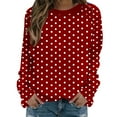 thumbnail image 1 of YUGYXL Sweatshirt for Women Pleated Front Crewneck Long Sleeve Fall Sweatshirts Casual Dot Print Pullover Tops Red S, 1 of 7