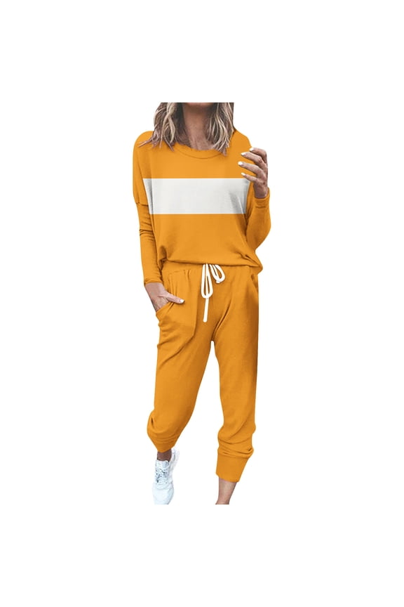 Sweatsuits Women 2 Piece Outfit Lounge Travel Outfits Casual Jogger Sets Plus Size Sweat Suits Comfy Fall Sets Orange XXL