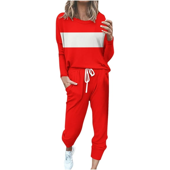 YUGYXL Sweatsuits Women 2 Piece Outfit Lounge Travel Outfits Casual Jogger Sets Plus Size Sweat Suits Comfy Fall Sets Red L