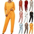 thumbnail image 1 of YUGYXL Sweatsuits for Women Set 2 Piece Plus Size Knite Ribbed Outfits Fashion Solid Color Loose Fit Sweatshirt and Sweatpants Loungewear Set Yellow,L, 1 of 9