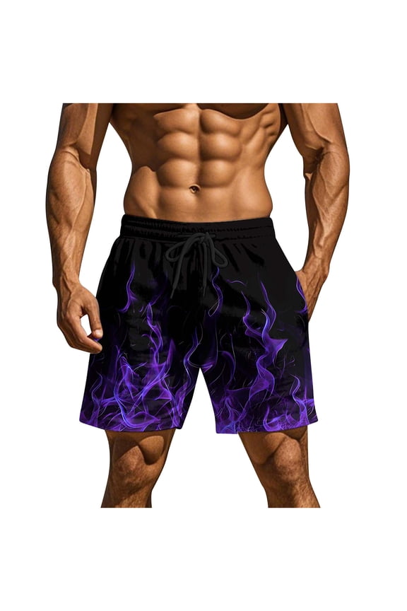 Swimsuit for Men Trendy Drawstring Quick Dry Swim Trunks with Pockets Casual Flame Print Beach Bathing Suits XXXL 100%ployester