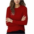 thumbnail image 1 of YUGYXL T-Shirt for Women Long Sleeve Half Turtuleneck Striped Tshirt Female Clothing Slim Fit Top Red XL, 1 of 4