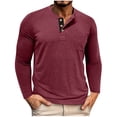 thumbnail image 1 of YUGYXL Mens Casual Long Sleeve Henley Shirts Fashion Button T Shirts with Pocket Wine XL, 1 of 6