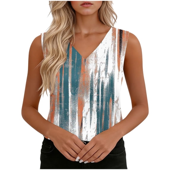 YUGYXL Tank Tops for Women Summer V Neck Tops Casual Button Down Floral Printed Shirts Loose Fit Sleeveless Cute T Shirts E White XXL