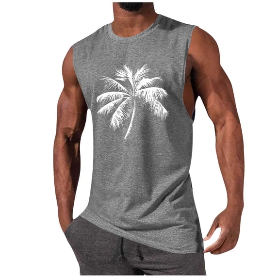 YUGYXL Tank Track Athletic Running Vests for Man Summer Fall Boat Neck Graphic Tops Vest Mens Trendy Gray L