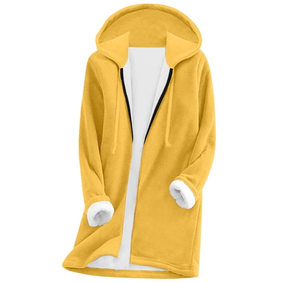 YUGYXL Thermal Hooded Zip Up Sweatshirt for Women Fall Winter Warm Long Sleeve Soft Fuzzy Fleece Sherpa Lined Tunic Hoodies Yellow M