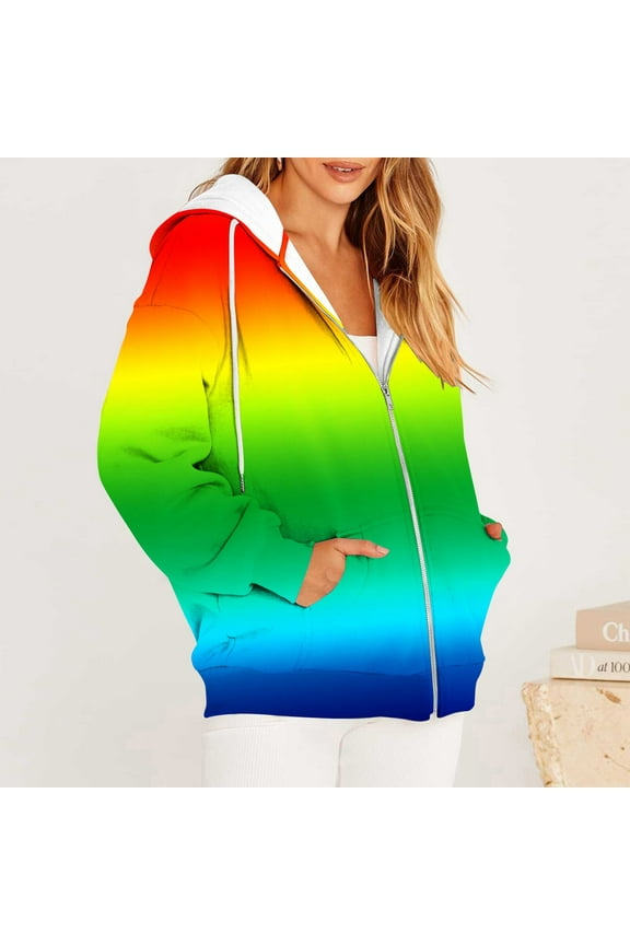 Tie-Dye Hoodies for Women Casual Zip Up Hoodie Sweatshirt Fashion Gradient Color Jackets Plus Size Drawstring Sweatshirts with Pockets Gift for Mom