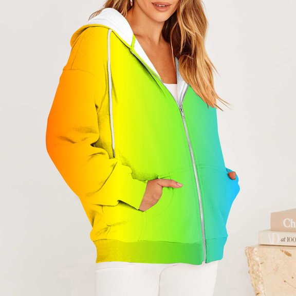 YUGYXL Tie-Dye Hoodies for Women Casual Zip Up Hoodie Sweatshirt Fashion Gradient Color Jackets Plus Size Drawstring Sweatshirts with Pockets Today