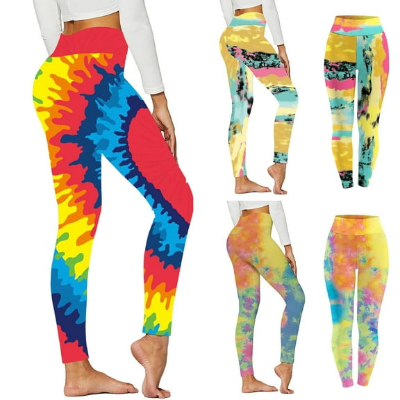YUGYXL Tie Dye Leggings Tights for Women Breathable Stretch High Waisted Yoga Pants Tummy Control Workout Compression Seamless Bottom Red,S