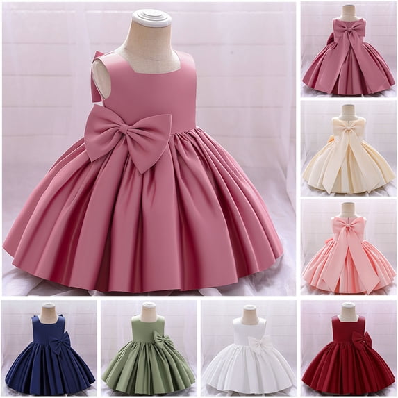 YUGYXL Toddler Baby Girls Dresses Kids Solid Color Princess Party Dress Satin Pleated Dress Flower Girl Homecoming Dresses Today's Size 12-18Months