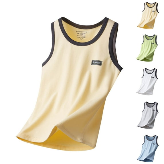 YUGYXL Toddler Kids Summer Cotton Tank Tops Little Boys Girls Round Neck Solid Color Camisole Cami Tops May Gift for Child Beige,12 Years