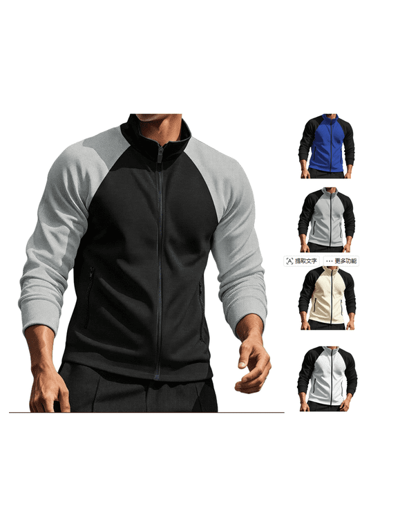 Track Jacket Men Full Zip Up Color Block High Neck Tops Casual Fashion Lightweight Workout Athletic Sports Jacket Black Jackets