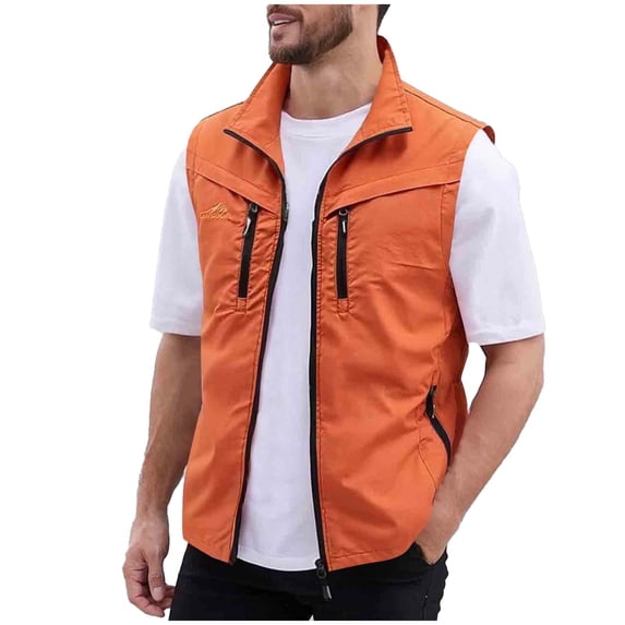 YUGYXL Travel Vest for Men with Zipper Pockets Mens Fishing Vests Loose Casual Full Zip Up Sleeveless Jacket Outdoor Workwear Red XXXXL
