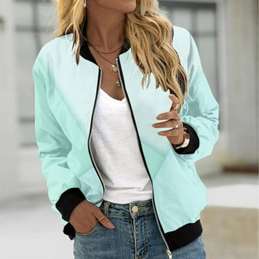 YUGYXL Trendy Color Block Bomber Jacket for Women Lightweight Zip Up Windproof Varsity Jacket Casual Stand Collar Outwear with Pockets Today Deals