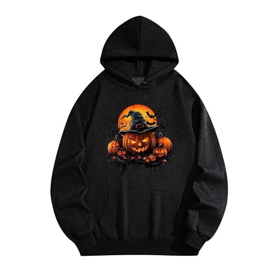 YUGYXL Trendy Halloween Hoodies for Unisex Pumpkin Graphic Hooded Sweatshirt Tops Cute Oversized Pullover Fashion Winter Clothes C Black S