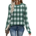 thumbnail image 1 of YUGYXL Trendy Plaid Shirts for Women Long Sleeve Crewneck Fall Graphic Pullover Top Lightweight Casual Soft Sweatshirt Army Green S, 1 of 8