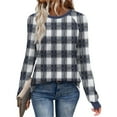 thumbnail image 1 of YUGYXL Trendy Plaid Shirts for Women Long Sleeve Crewneck Fall Graphic Pullover Top Lightweight Casual Soft Sweatshirt Navy XXL, 1 of 8