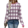 thumbnail image 1 of YUGYXL Trendy Plaid Shirts for Women Long Sleeve Crewneck Fall Graphic Pullover Top Lightweight Casual Soft Sweatshirt Pink XXL, 1 of 8