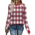 thumbnail image 1 of YUGYXL Trendy Plaid Shirts for Women Long Sleeve Crewneck Fall Graphic Pullover Top Lightweight Casual Soft Sweatshirt Red XXL, 1 of 8