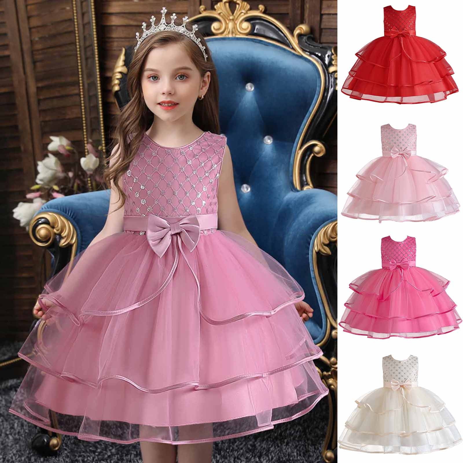 girl's glitter tulle ruffle hem dress reviews CYMMPU Casual Party Tulle Sundress for Kid Toddler Princess Dress Fashion Ball Gown for Little Girls Sparkly Sequin Birthday Prom Outfit Mesh Gauze