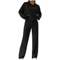 thumbnail image 1 of YUGYXL Two Piece Loungewear Sets for Women Soft Knit Solid Sweatsuit Casual Hoodies and Wide Leg Trousers Lounge Outfits Black XL, 1 of 5