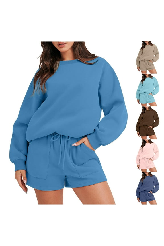 Two Piece Outfits for Womenolid Color Thin Fleeceweatshirt Matchedhortsets Plusize Casualoft Matchingetweatsuit Tracksuit Clothes