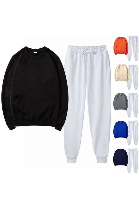 Two Piece Outfits for Women Solid Color Thin Fleece Sweatsuit Casual Crewneck Sweatshirt Matching Sweatpants Tracksuit Set Clothes Orange,XXXL