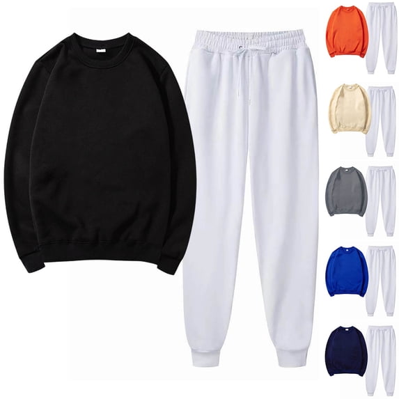 YUGYXL Two Piece Outfits for Women Solid Color Thin Fleece Sweatsuit Casual Crewneck Sweatshirt Matching Sweatpants Tracksuit Set Clothes Sale Blue,XXXL