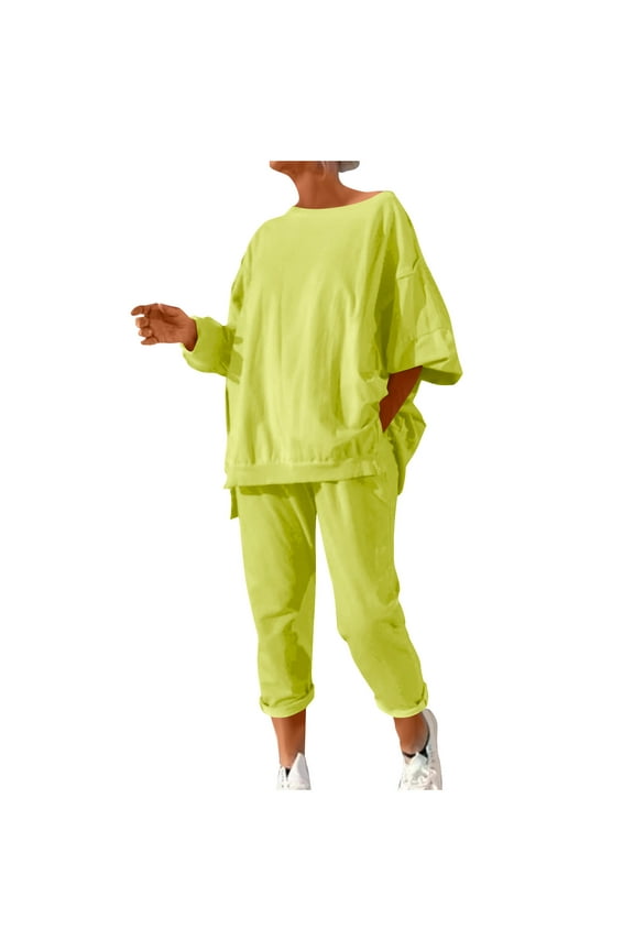 Two Piece Sets for Women Long Sleeve Sweatshirt Sweatpants Soft Fall Travel Tracksuits Cozy Sweatsuits Yellow M