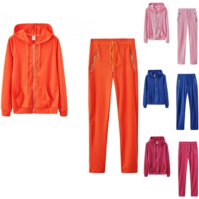 YUGYXL Two Piece Sweatsuit for Women Fashion Lightweight Travel Outfits Solid Color Zip Up Hoodie Sweatshirt Matched Sweatpants Sets 2025 Casual Tracksuit Outfits Pink,XL