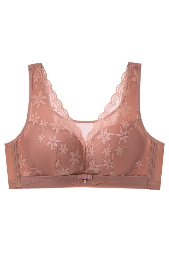 Ultra Thin Lace Bra for Women Lifting Comfort Bra with Flex Back Gather Soft Comfy Wire-free Bras Daily Breathable Bra Watermelon Red 36/80CD