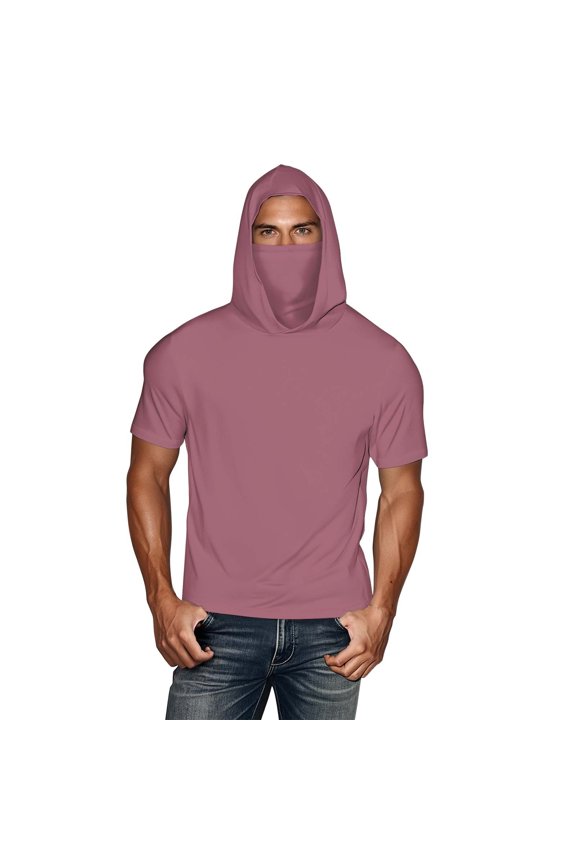 Unisex Compression Hoodie with Face Mask Sweatshirt Short Sleeve Thermal Base Layer Top Active Running Pullover M Hot Pink