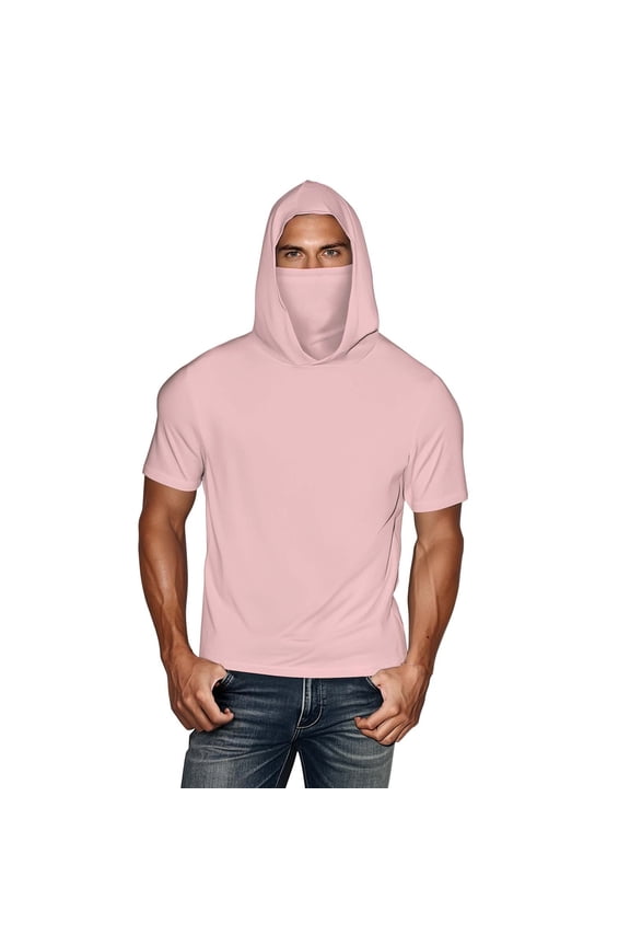 Unisex Compression Hoodie with Face Mask Sweatshirt Short Sleeve Thermal Base Layer Top Active Running Pullover M Pink