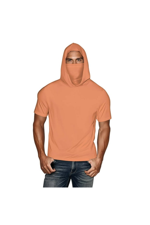 Unisex Compression Hoodie with Face Mask Sweatshirt Short Sleeve Thermal Base Layer Top Active Running Pullover XXXXXL Orange