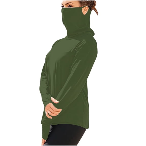YUGYXL Unisex Ice Silk Sunscreen Tops UPF50+ Sun Protection Shirt Lightweight Long Sleeve Face Mask Cooling Rash Guard Army Green L