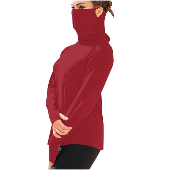 YUGYXL Unisex Ice Silk Sunscreen Tops UPF50+ Sun Protection Shirt Lightweight Long Sleeve Face Mask Cooling Rash Guard Red S