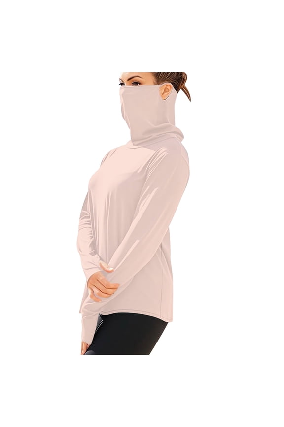Unisex Ice Silk Sunscreen Tops UPF50+ Sun Protection Shirt Lightweight Long Sleeve Face Mask Cooling Rash Guard Rose Gold M